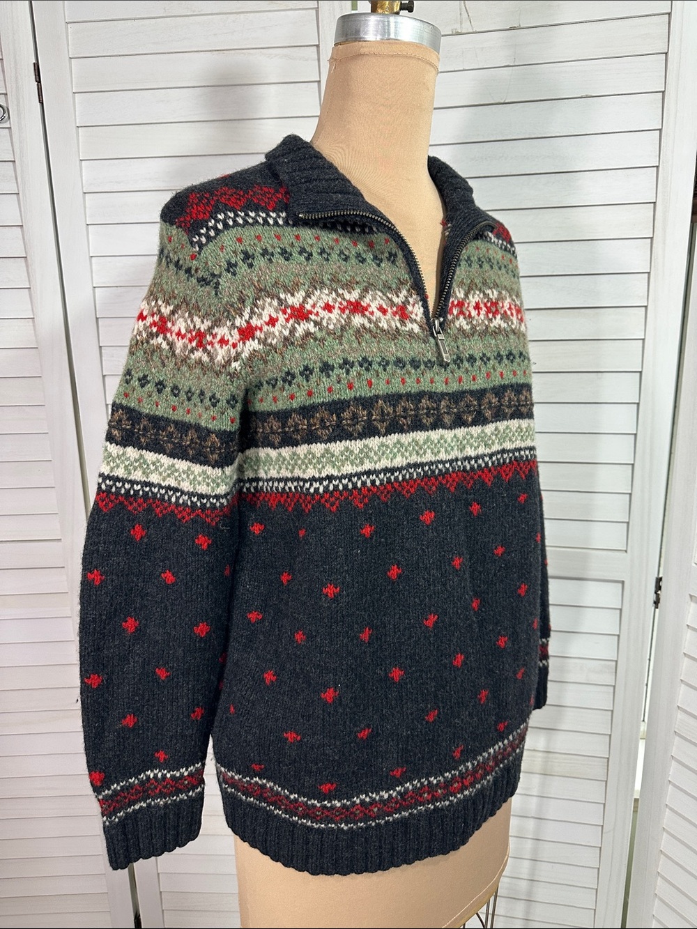 Vintage Lauren Ralph Lauren Petite Hand Knit Fair Isle Quarter Zip Sweater SP - Picture 6 of 12